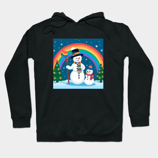 Two cute snowman, rainbow in the snow Hoodie by Flor Volcanica